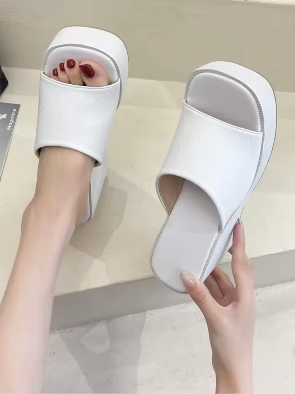 Women’s White Platform Slide Sandals